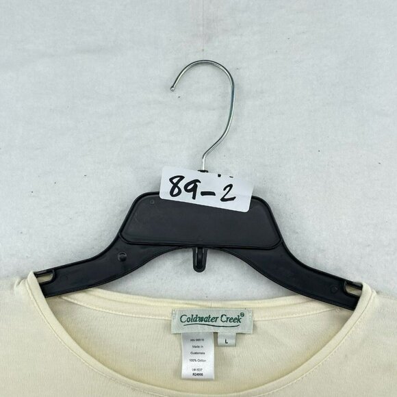 Coldwater Creek Long Sleeve Shirt Women Lg Beige Ivory Plain Cropped Round Neck - Picture 10 of 10